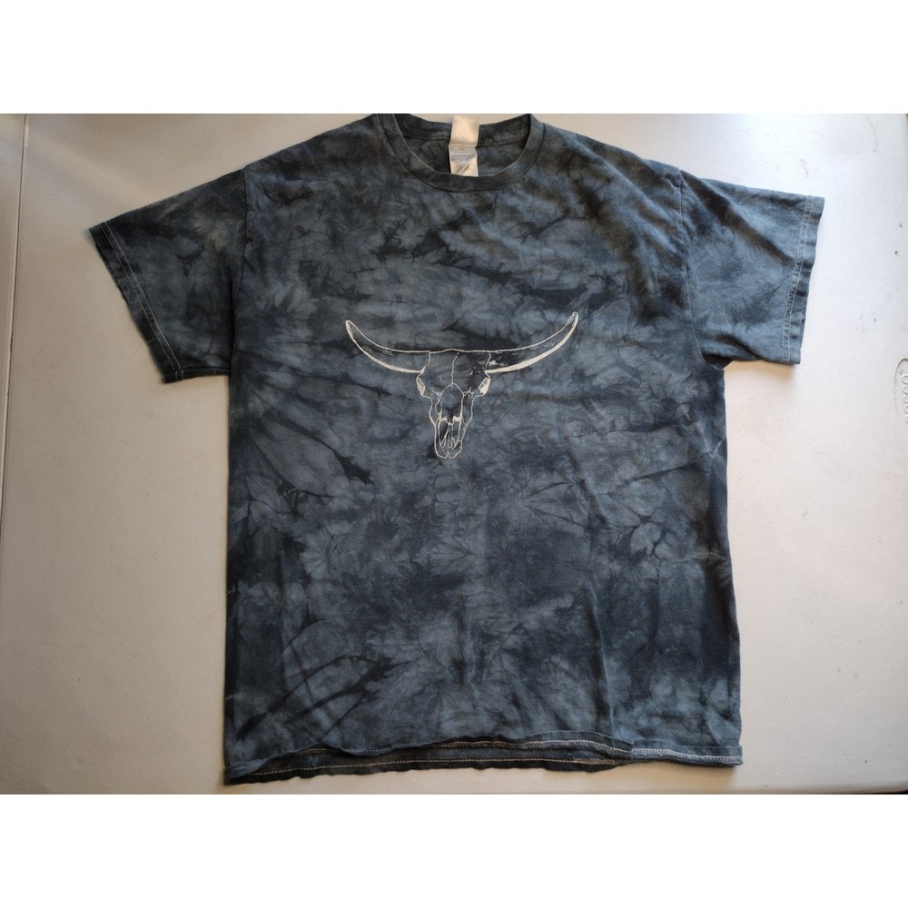 Colortone Dark Grey Tie Dye Bull Skull Graphic Tee Shirt Medium Mens Womens